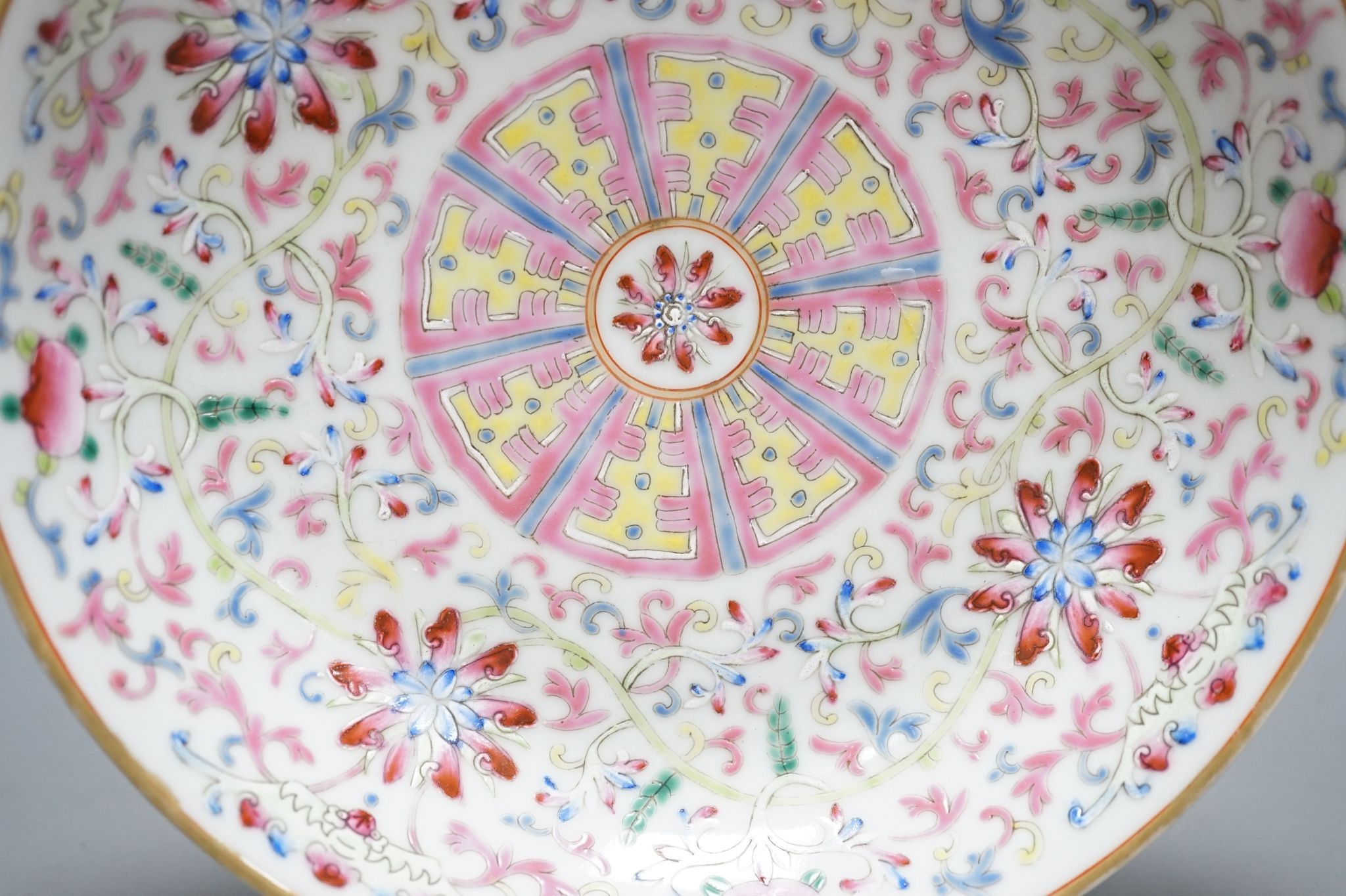 A Chinese famille rose enamelled dish, Qianlong mark, 19cm